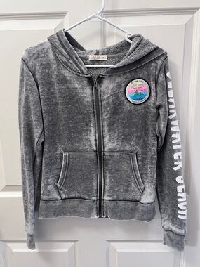 Ron Jon Gray Clearwater Beach Zip Hoodie with Colorful Wave Patch